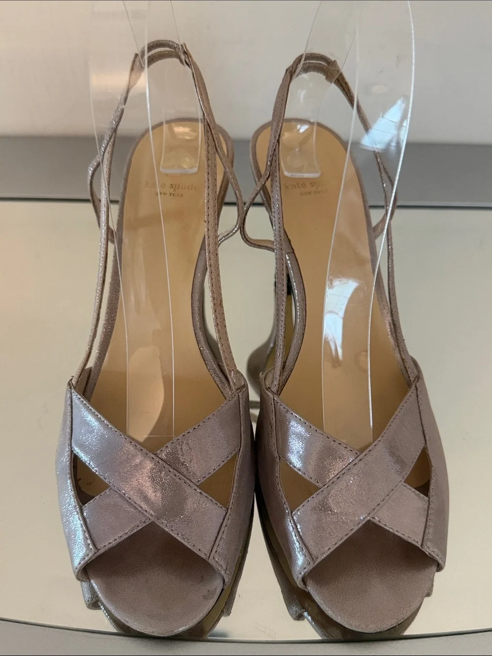 KATE SPADE New York Vintage Gold Metallic Slingback Peep Toe Heels Size 8.5